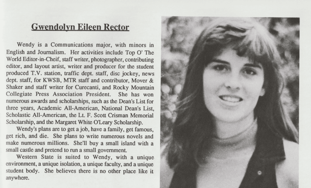 Historic Editor Series: Wendy Rector on Top o' the World in the '80s ...